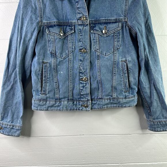 MANGO DENIM Light Wash Denim Long Sleeve Button Up Jean Jacket Size Small - Picture 6 of 11